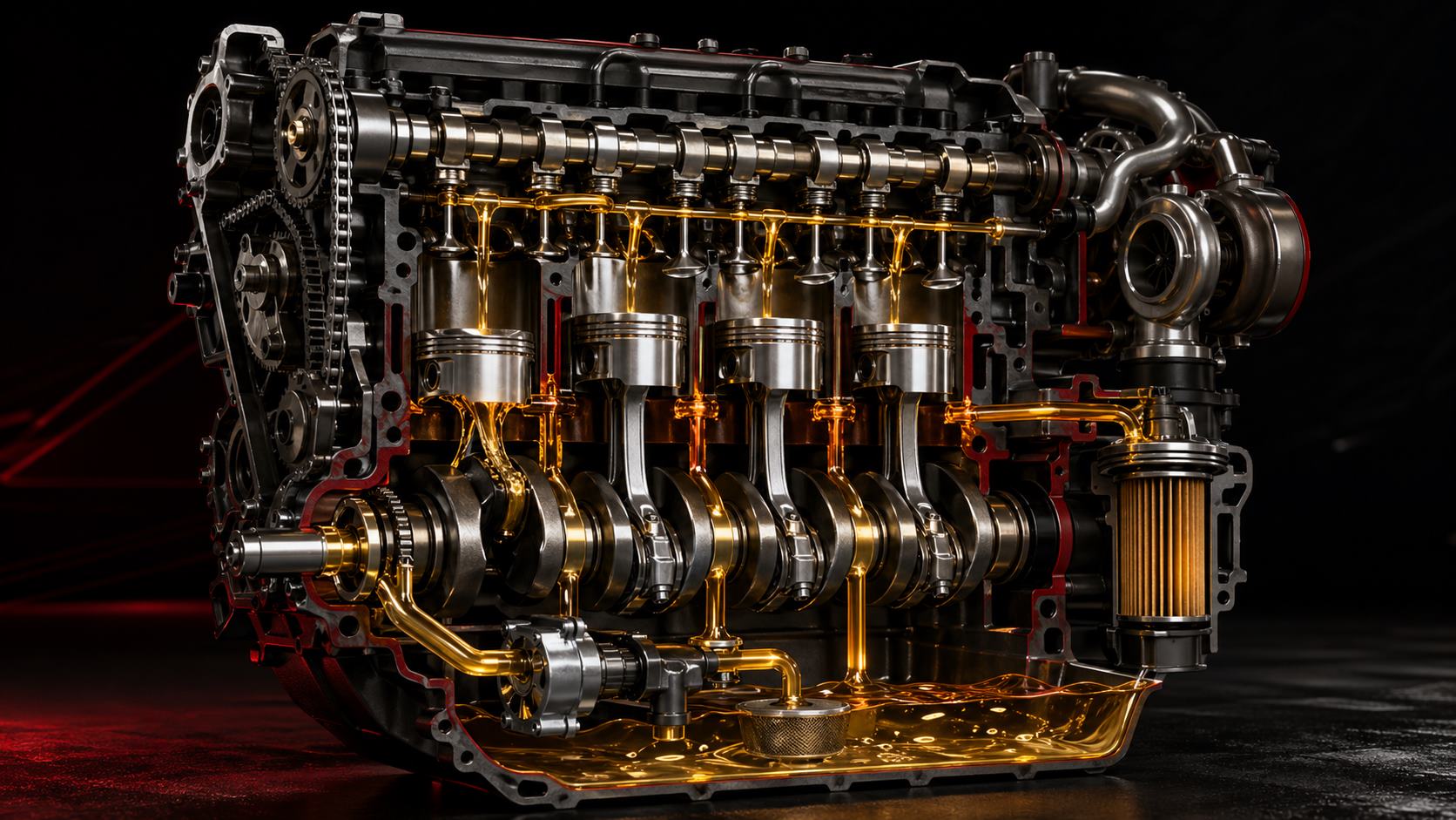 Engine lubrication system cutaway